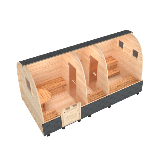 Fasssauna / Gartensauna / Banja / Viking 5,0 m mit Vorraum und Dusche